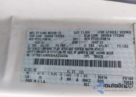 2005 Ford E-150 Commercial/Recreational from USA, damaged, VIN 1FTRE14W65HA54456